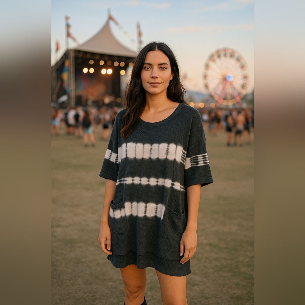 Free People We The‎ Free Tie Dye Waffle Thermal Tunic Top Oversized Boho M/L